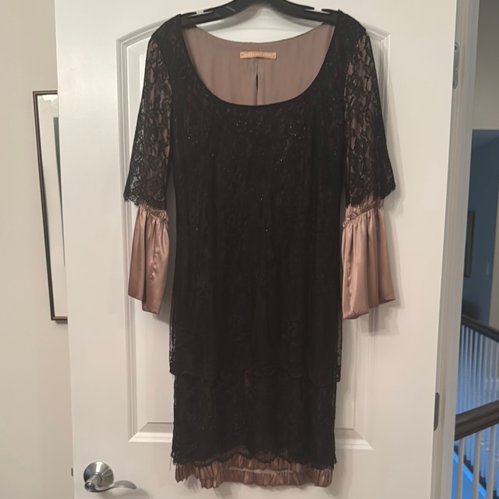 Elegant Black Lace Dress with Pink Accents